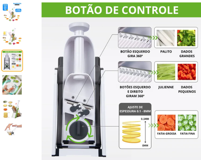 Cortador manual multiuso com 5 funções para cortar batatas, legumes, verduras e frutas